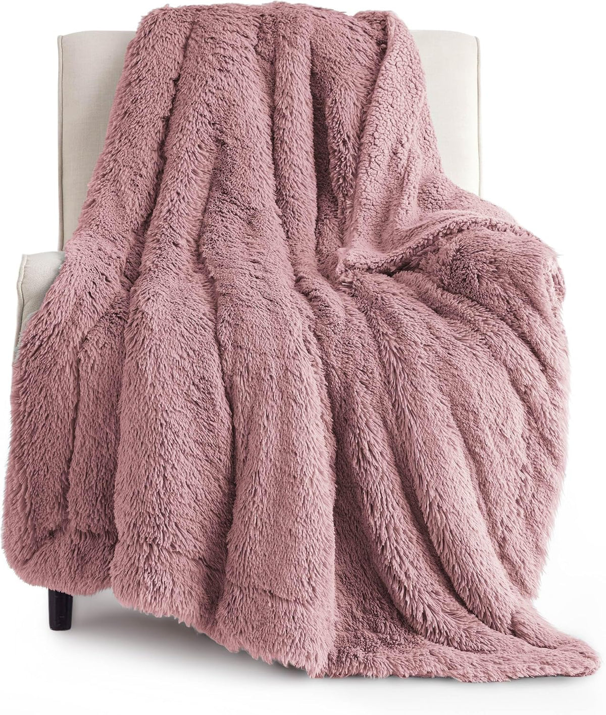 Bedsure GentleSoft Fluffy Dusty Pink Throw Blanket Gifts for Women, Girls, Soft Fleece Cozy Fuzzy Sherpa Plush Warm Thick Faux Fur Throws for Couch, Dark Pink Decor Blanket Gifts, 50x60
