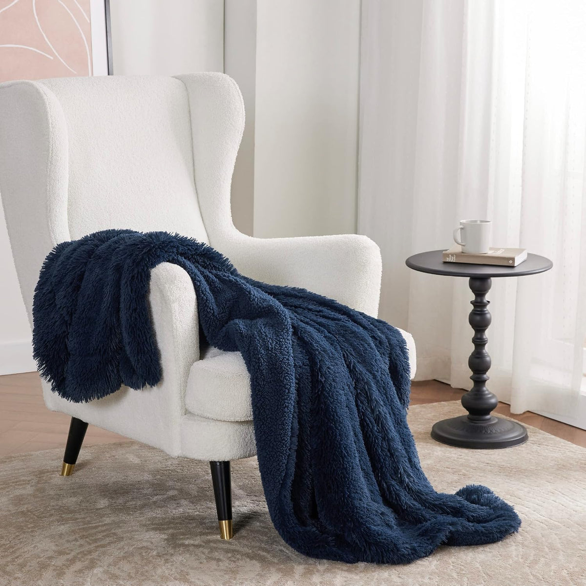 Bedsure GentleSoft Fluffy Navy Blue Throw Blanket for Couch, Dark Blue Gifts for Men, Women, Soft Sherpa Fleece Thick Warm Faux Fur Throw Blanket, Fuzzy Plush Cozy Gifts, 50x60