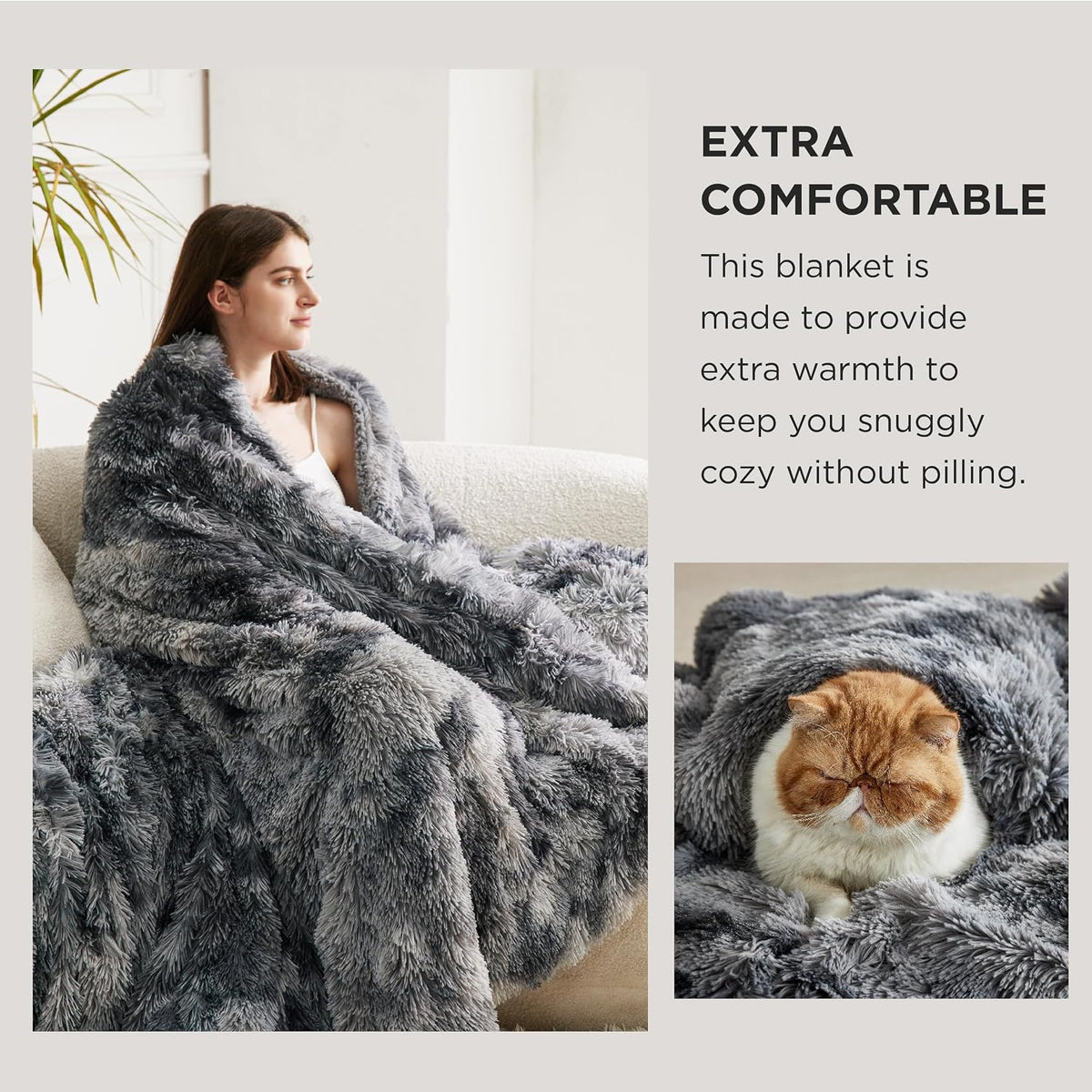 Bedsure Faux Fur Fluffy Fleece Sherpa Blanket Couch Throw Grey 50"x60"