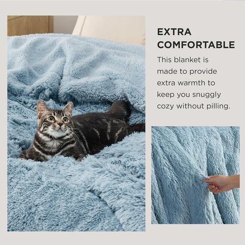 Bedsure Faux Fur Fluffy Sherpa Throw Blanket Couch Twin Blue 60"x80" | Fuzzy Plush, Thick Warm, Fall, Comfort Cozy Soft Home Room Decor, Gift for Women Men, Couch Bed, Teen Girl Bedding