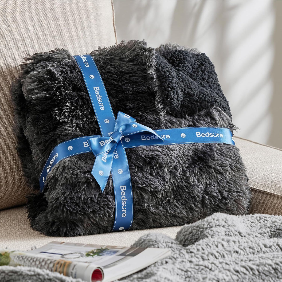 Bedsure Faux Fur Fluffy Sherpa Throw Blanket Twin Tie Dye Black 60"x80"
