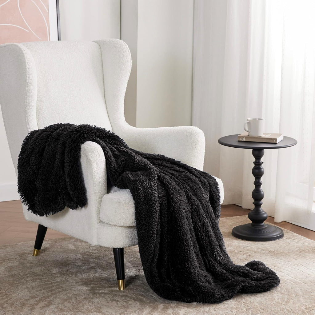 Bedsure GentleSoft Fluffy Black Throw Blanket Gifts for Men, Black Decor Soft Cozy Fuzzy Plush Thick Warm Sherpa Fleece Faux Fur Throws for Couch Bed, Furry Blanket Gifts for Mom Dad, 50x60