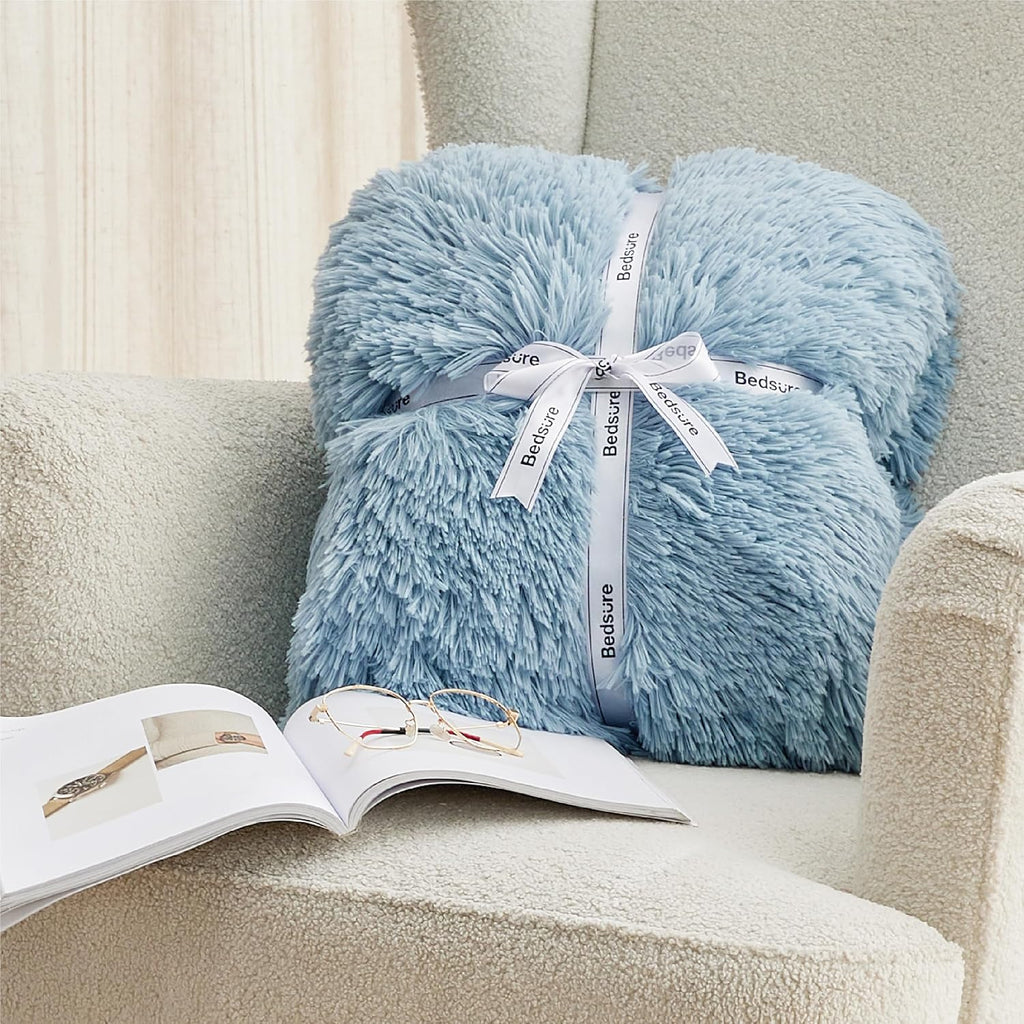 Bedsure Faux Fur Fluffy Sherpa Throw Blanket Couch Twin Blue 60"x80" | Fuzzy Plush, Thick Warm, Fall, Comfort Cozy Soft Home Room Decor, Gift for Women Men, Couch Bed, Teen Girl Bedding