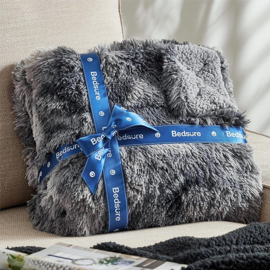 Bedsure Faux Fur Fluffy Fleece Sherpa Blanket Couch Throw Grey 50"x60"