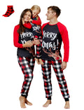 PatPat Christmas Pajamas Family Matching 2 Piece Couple Pjs Sets Letter & Deer Print Long Sleeve Top & Plaid Pants for Men Holiday Sleepwear with Socks, Black/Red, L