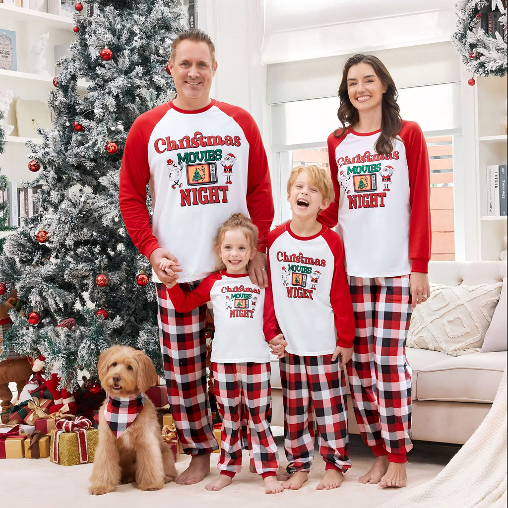 PatPat Girls or Boys Family Christmas Pajamas Matching Sets Red Plaid Pants Long Sleeves Santa Tops with Socks, 2-Piece, Size Kids: 8-9Y